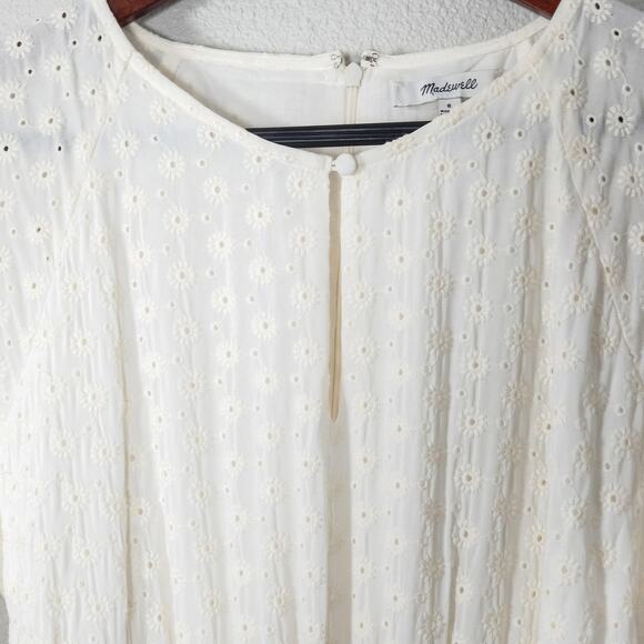 Madewell Embroidered Short Sleeve Dress Ivory Size 8 Cottagecore Romantic - Picture 5 of 12